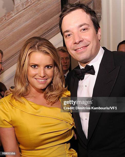 Jessica Simpson and Jimmy Fallon attend the Bloomberg/Vanity Fair party following the 2010 White House Correspondents' Association Dinner at the...