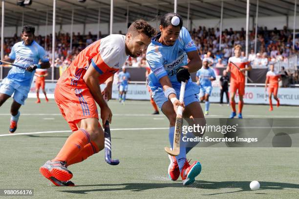 Valentin Verga of Holland, Manpreet Singh of India during the Champions Trophy match between Holland v India at the Hockeyclub Breda on June 30, 2018...