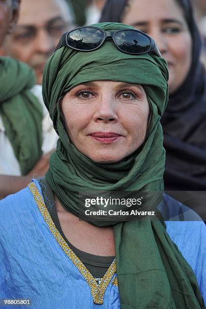 Spanish actress Victoria Abril visits Dajla's Saharan refugee camp during the 7th Sahara International Film Festival on May 2, 2010 in Dakhla,...