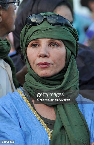 Spanish actress Victoria Abril visits Dajla's Saharan refugee camp during the 7th Sahara International Film Festival on May 2, 2010 in Dakhla,...