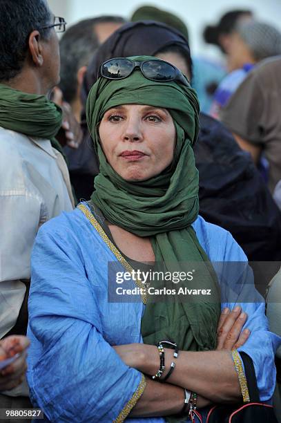 Spanish actress Victoria Abril visits Dajla's Saharan refugee camp during the 7th Sahara International Film Festival on May 2, 2010 in Dakhla,...