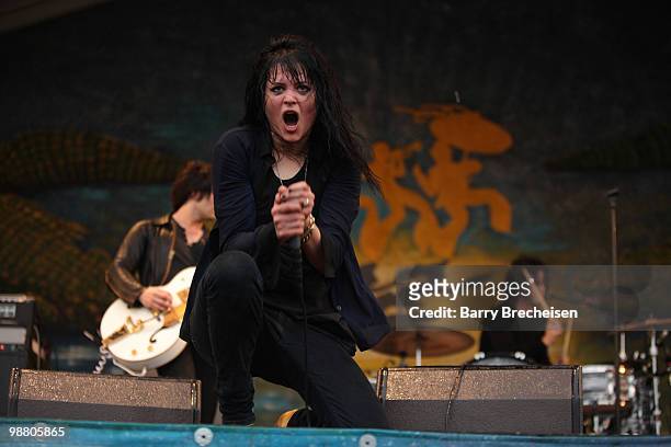 Singer Alison Mosshart of Dead Weather performs during day 7 of the 41st annual New Orleans Jazz & Heritage Festival at the Fair Grounds Race Course...