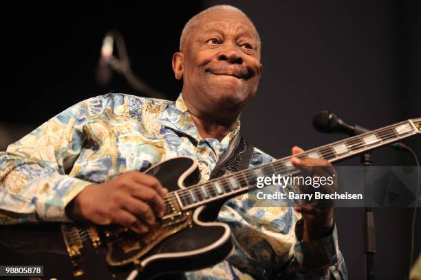 Blues legend B.B. King performs during day 7 of the 41st annual New Orleans Jazz & Heritage Festival at the Fair Grounds Race Course on May 2, 2010...