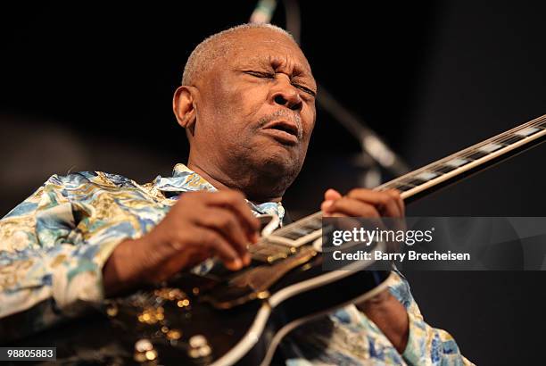Blues legend B.B. King performs during day 7 of the 41st annual New Orleans Jazz & Heritage Festival at the Fair Grounds Race Course on May 2, 2010...