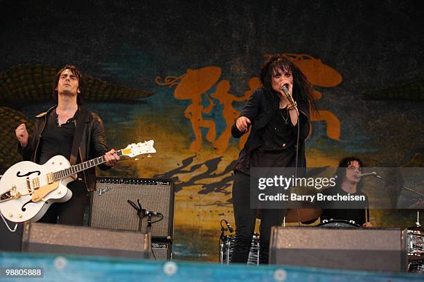 Musicians Dean Fertita, Alison Mosshart and Jack White of Dead Weather perform during day 7 of the 41st annual New Orleans Jazz & Heritage Festival...