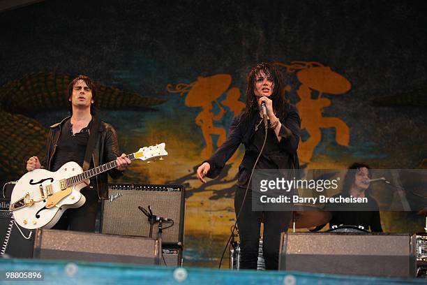 Musicians Dean Fertita, Alison Mosshart and Jack White of Dead Weather perform during day 7 of the 41st annual New Orleans Jazz & Heritage Festival...
