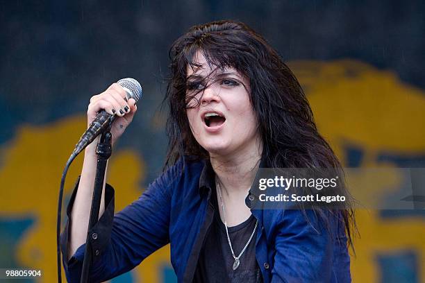 Alison Mosshart of The Dead Weather performs during the 41st Annual New Orleans Jazz & Heritage Festival Presented by Shell at Fair Grounds Race...