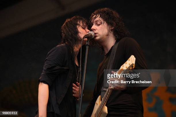 Musicians Alison Mosshart and Jack White of the Dead Weather perform during day 7 of the 41st annual New Orleans Jazz & Heritage Festival at the Fair...