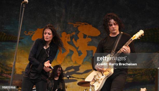Musicians Alison Mosshart, Jack Lawrence and Jack White of the Dead Weather perform during day 7 of the 41st annual New Orleans Jazz & Heritage...