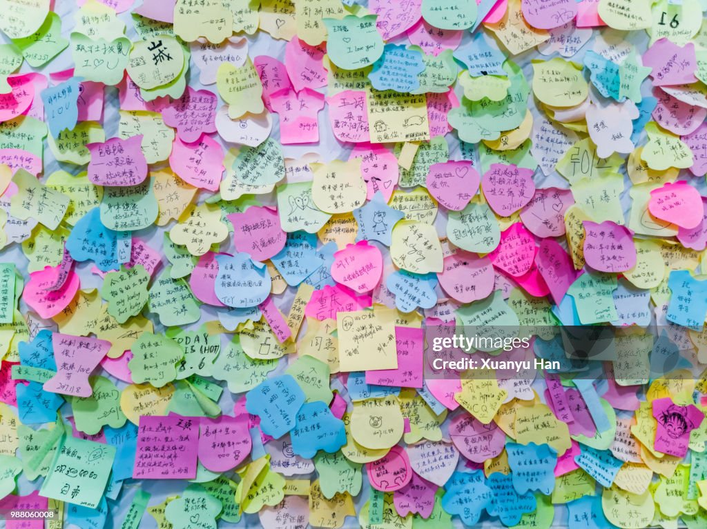 Full Frame Shot Of Wishing Notes On Wall