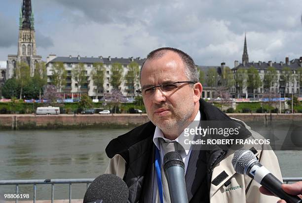Rouen's Yatch Club president Antoine Bousquet announces the cancellation of the the 47th edition of Rouen's 24 hours powerboating race on May 2, 2010...