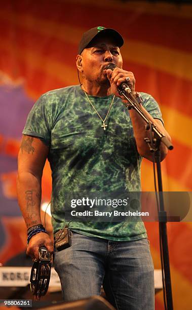 Singer Aaron Neville of The Neville Brothers performs during day 6 of the 41st annual New Orleans Jazz & Heritage Festival at the Fair Grounds Race...