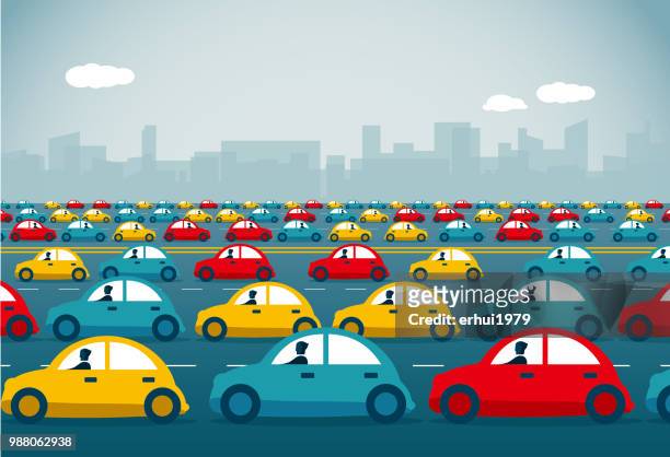 illustrazioni stock, clip art, cartoni animati e icone di tendenza di rush hou - traffic jam