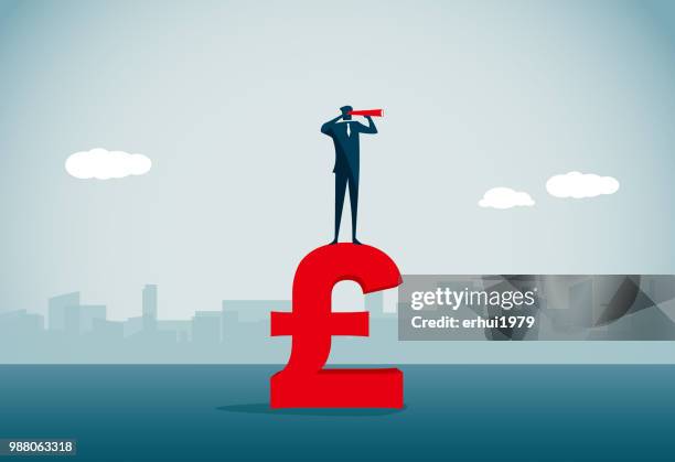 hand-held telescope - pound note stock illustrations