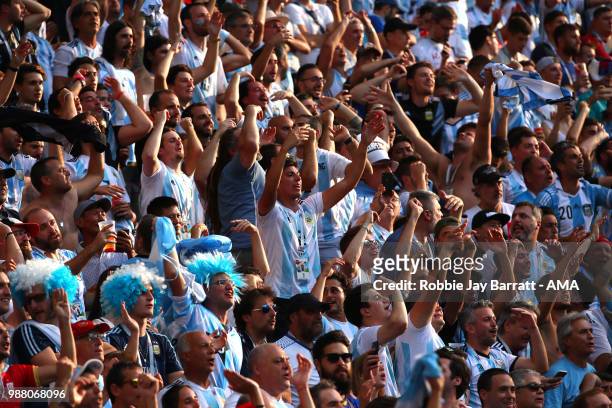 Argentina fans show their support during the 2018 FIFA World Cup Russia Round of 16 match between France and Argentina at Kazan Arena on June 30,...