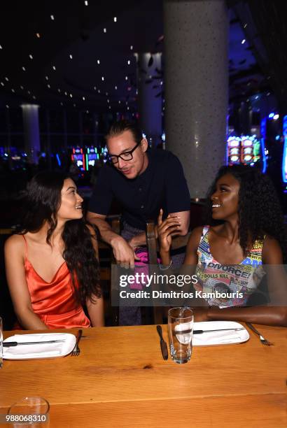 Shanina Shaik, Thomas Wesley Pentz aka Diplo and Leomie Anderson attend HQ2 Opening Night at Ocean Resort Casino on June 29, 2018 in Atlantic City,...