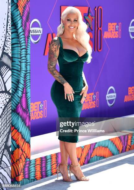 Amber Rose arrives to the 2018 BET Awards held at Microsoft Theater on June 24, 2018 in Los Angeles, California.