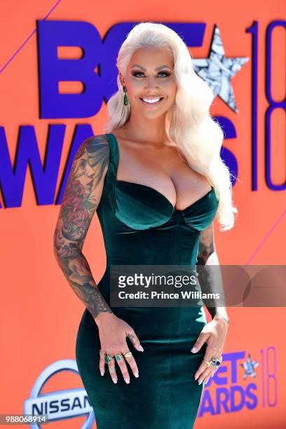 Amber Rose arrives to the 2018 BET Awards held at Microsoft Theater on June 24, 2018 in Los Angeles, California.