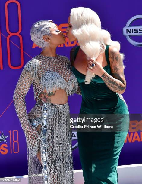 Blac Chyna and Amber Rose arrive to the 2018 BET Awards held at Microsoft Theater on June 24, 2018 in Los Angeles, California.