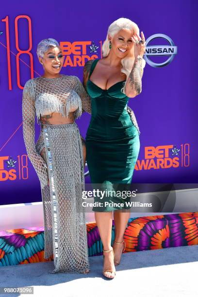 Blac Chyna and Amber Rose arrive to the 2018 BET Awards held at Microsoft Theater on June 24, 2018 in Los Angeles, California.