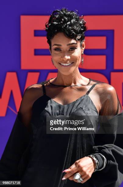 Tami Roman arrives to the 2018 BET Awards held at Microsoft Theater on June 24, 2018 in Los Angeles, California.