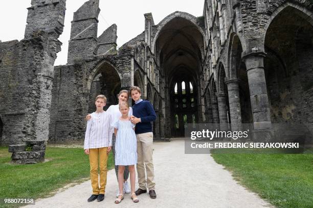 Belgium's Prince Emmanuel, Crown Princess Elisabeth, Princess Eleonore and Prince Gabriel pose during a photo session of the Belgian Royal Family's...