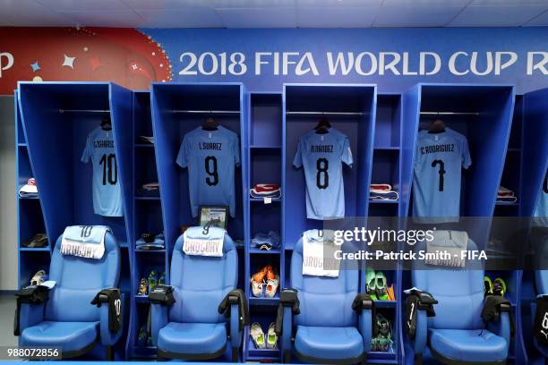 General view inside the Uruguay dressing room prior to the 2018 FIFA World Cup Russia Round of 16 match between Uruguay and Portugal at Fisht Stadium...