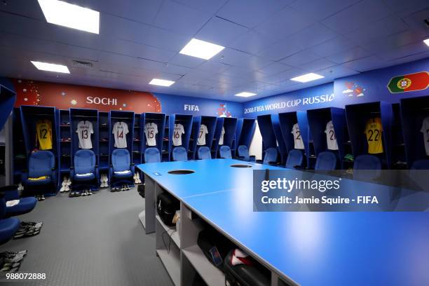 General view inside the Portugal dressing room prior to the 2018 FIFA World Cup Russia Round of 16 match between Uruguay and Portugal at Fisht...