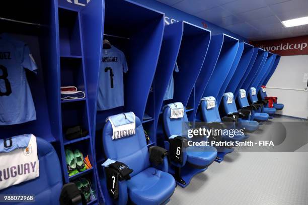 General view inside the Uruguay dressing room prior to the 2018 FIFA World Cup Russia Round of 16 match between Uruguay and Portugal at Fisht Stadium...