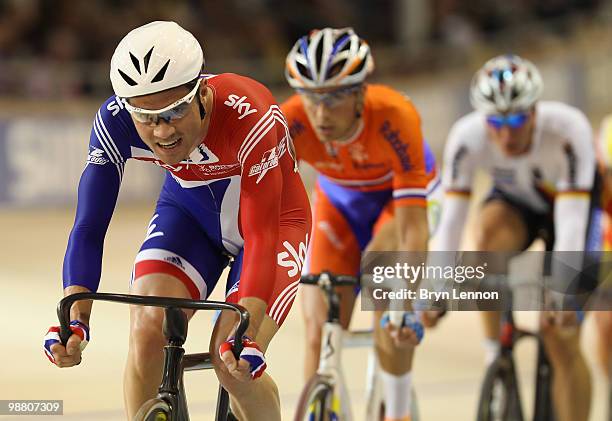 Chris Newton of Great Britian in action in the Men's Points Race on Day One of the UCI Track Cycling World Championships at the Ballerup Super Arena...