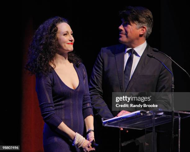 Co-Hosts Bebe Neuwirth and Bryan Batt attends the 2010 Lucille Lortel Awards at Terminal 5 on May 2, 2010 in New York City.