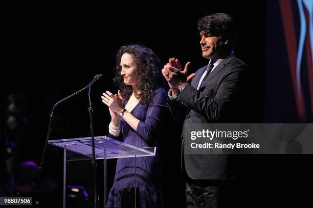 Co-Hosts Bebe Neuwirth and Bryan Batt attends the 2010 Lucille Lortel Awards at Terminal 5 on May 2, 2010 in New York City.