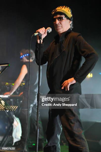 Martin Rev and Alan Vega of American electronic protopunk band Suicide perform on stage at The HMV Hammersmith Apollo on May 2, 2010 in London,...