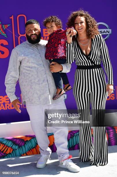 Khaled, Asahd Tuck Khaled and Nicole Tuck arrive to the 2018 BET Awards held at Microsoft Theater on June 24, 2018 in Los Angeles, California.