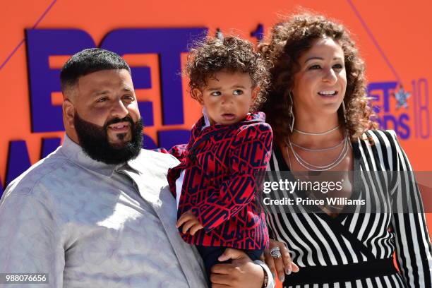 Khaled, Asahd Tuck Khaled and Nicole Tuck arrive to the 2018 BET Awards held at Microsoft Theater on June 24, 2018 in Los Angeles, California.
