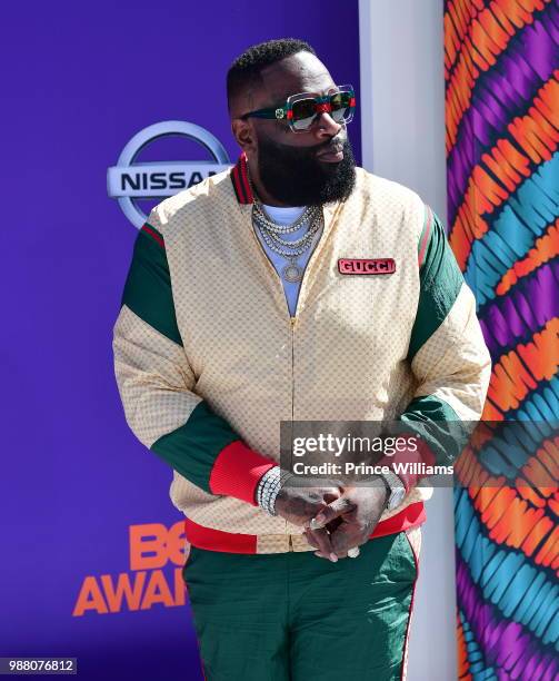 Rick Ross arrives to the 2018 BET Awards held at Microsoft Theater on June 24, 2018 in Los Angeles, California.