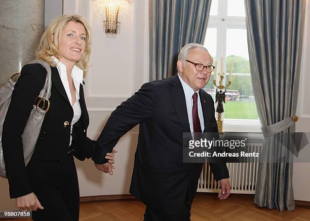 Hubert Burda, head of the Hubert Burda Media Holding and his wife Maria Furtwaengler arrive at Bellevue palace on May 3, 2010 in Berlin, Germany....