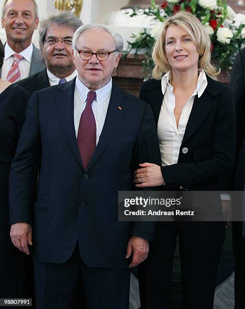Hubert Burda, head of the Hubert Burda Media Holding and his wife Maria Furtwaengler arrive at Bellevue palace on May 3, 2010 in Berlin, Germany....