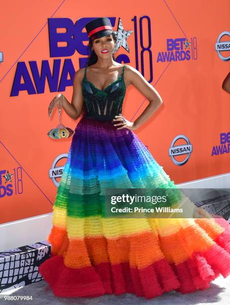 Janelle Monae arrives to the 2018 BET Awards held at Microsoft Theater on June 24, 2018 in Los Angeles, California.