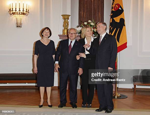 First lady Eva Luise Koehler, Hubert Burda, head of the Hubert Burda Media Holding with his wife Maria Furtwaengler and German President Horst...