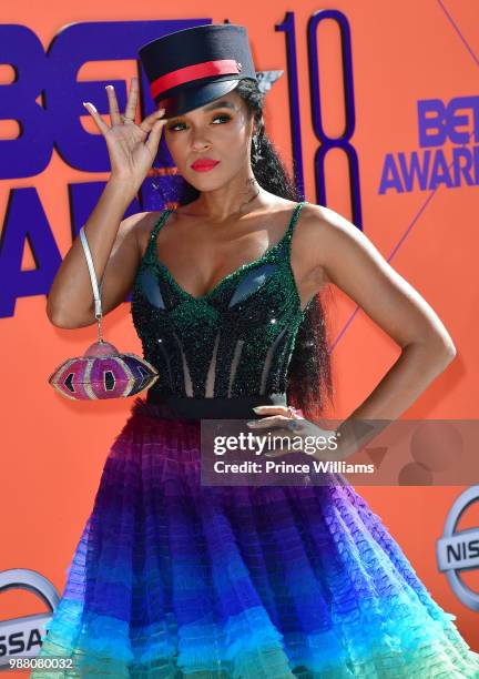 Janelle Monae arrives to the 2018 BET Awards held at Microsoft Theater on June 24, 2018 in Los Angeles, California.