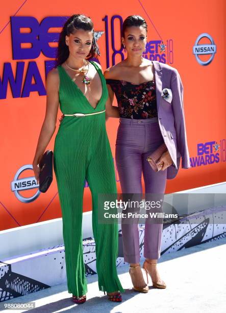Claudia Jordan and Annie Ilonzeh arrive to the 2018 BET Awards held at Microsoft Theater on June 24, 2018 in Los Angeles, California.
