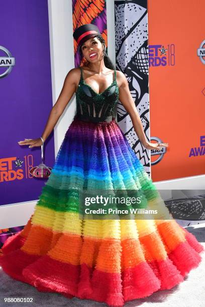 Janelle Monae arrives to the 2018 BET Awards held at Microsoft Theater on June 24, 2018 in Los Angeles, California.