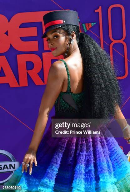 Janelle Monae arrives to the 2018 BET Awards held at Microsoft Theater on June 24, 2018 in Los Angeles, California.