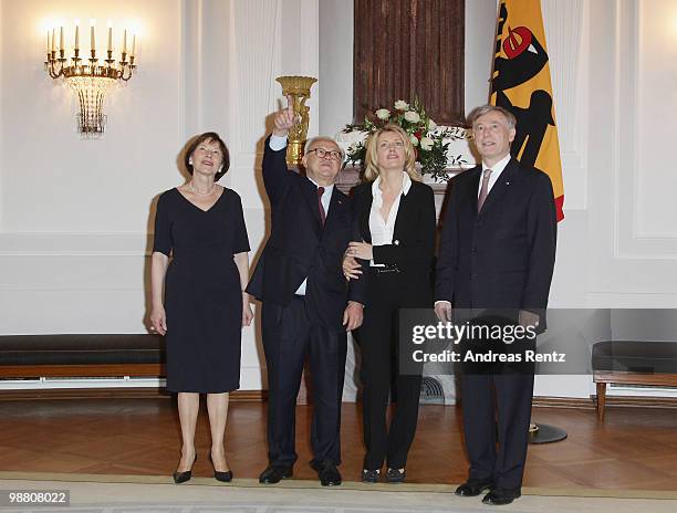 First lady Eva Luise Koehler, Hubert Burda, head of the Hubert Burda Media Holding with his wife Maria Furtwaengler and German President Horst...