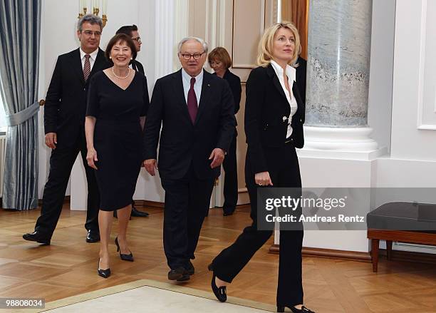 First lady Eva Luise Koehler, Hubert Burda, head of the Hubert Burda Media Holding and his wife Maria Furtwaengler attend at Bellevue palace on May...