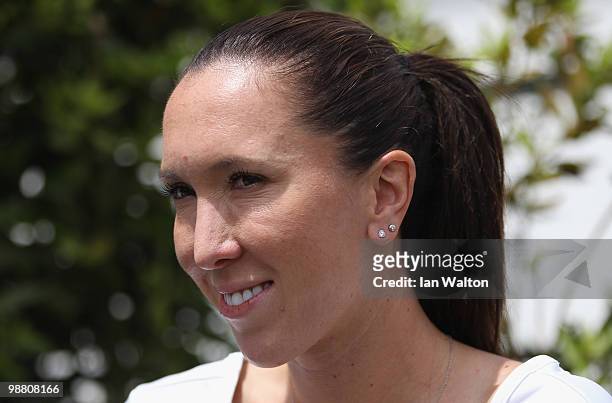 Jelena Jankovic of Serbia speaks to the press during Day one of the Sony Ericsson WTA Tour at the Foro Italico Tennis Centre on May 3, 2010 in Rome,...