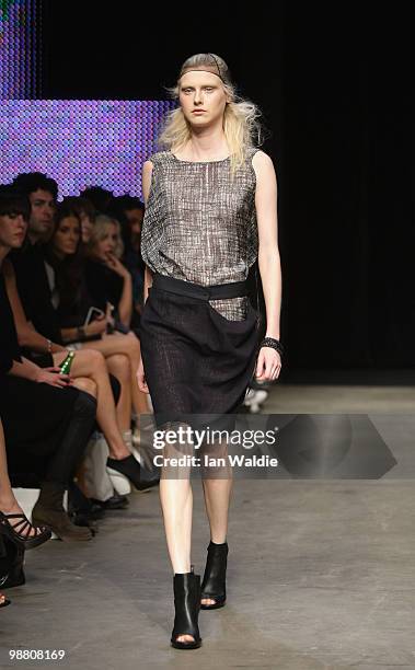 Model showcases designs by Zambesi on the catwalk on the first day of Rosemount Australian Fashion Week Spring/Summer 2010/11 at the Overseas...