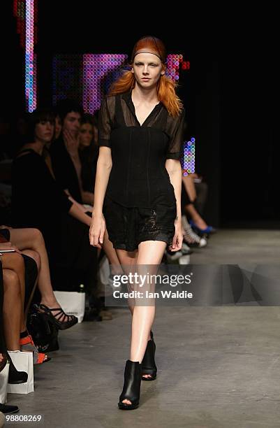 Model showcases designs by Zambesi on the catwalk on the first day of Rosemount Australian Fashion Week Spring/Summer 2010/11 at the Overseas...