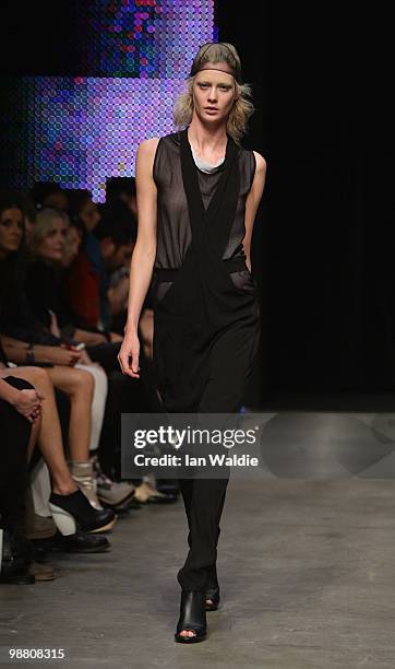 Model showcases designs by Zambesi on the catwalk on the first day of Rosemount Australian Fashion Week Spring/Summer 2010/11 at the Overseas...